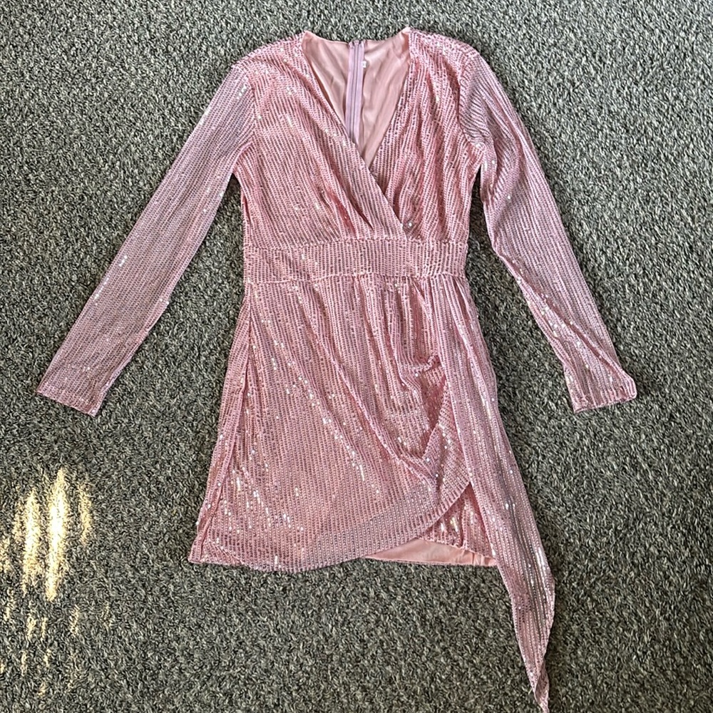 Southern Fried Chics pink sequin long sleeve dress